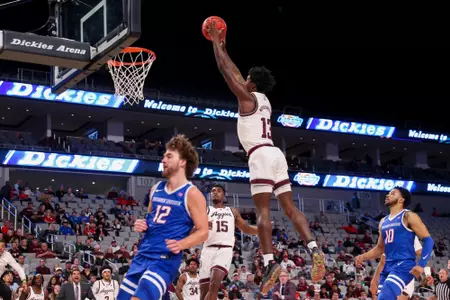 FORT WORTH, TX - December 03, 2022 - Forward Solomon Washington #13 of the Texas A&M Aggies during the game between the Boise State Broncos and the Texas A&M Aggies at DickieÕs Arena in Fort Worth, TX. Photo By Craig Bisacre/Texas A&M Athletics