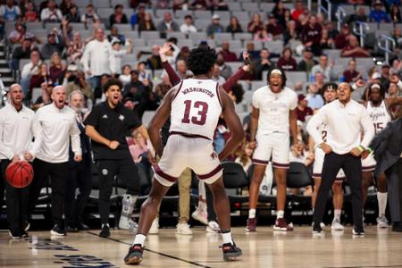 FORT WORTH, TX - December 03, 2022 - Forward Solomon Washington #13 of the Texas A&M Aggies during the game between the Boise State Broncos and the Texas A&M Aggies at DickieÕs Arena in Fort Worth, TX. Photo By Craig Bisacre/Texas A&M Athletics

