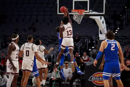 FORT WORTH, TX - December 03, 2022 - Forward Solomon Washington #13 of the Texas A&M Aggies during the game between the Boise State Broncos and the Texas A&M Aggies at DickieÕs Arena in Fort Worth, TX. Photo By Craig Bisacre/Texas A&M Athletics