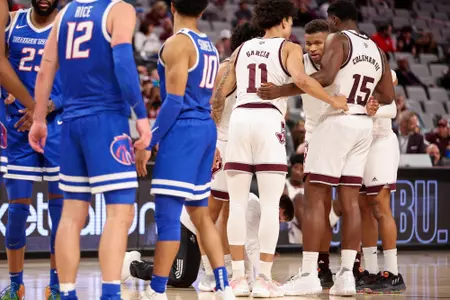 FORT WORTH, TX - December 03, 2022 - Texas A&M Men's Basketball Team during the game between the Boise State Broncos and the Texas A&M Aggies at DickieÕs Arena in Fort Worth, TX. Photo By Craig Bisacre/Texas A&M Athletics