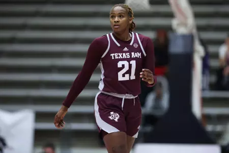 LITTLE ROCK, AR - December 06, 2022 - Guard Eriny Kindred #21 of the Texas A&M Aggies during the game between the Little Rock Trojans and the Texas A&M Aggies at Jack Stephens Center in Little Rock, AR. Photo By Ethan Mito/Texas A&M Athletics