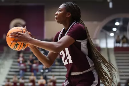 LITTLE ROCK, AR - December 06, 2022 - Guard Sahara Jones #24 of the Texas A&M Aggies during the game between the Little Rock Trojans and the Texas A&M Aggies at Jack Stephens Center in Little Rock, AR. Photo By Ethan Mito/Texas A&M Athletics