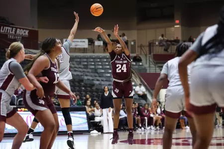 LITTLE ROCK, AR - December 06, 2022 - Guard Sahara Jones #24 of the Texas A&M Aggies during the game between the Little Rock Trojans and the Texas A&M Aggies at Jack Stephens Center in Little Rock, AR. Photo By Ethan Mito/Texas A&M Athletics