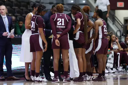 LITTLE ROCK, AR - December 06, 2022 - Texas A&M Aggies Women's Basketball Team during the game between the Little Rock Trojans and the Texas A&M Aggies at Jack Stephens Center in Little Rock, AR. Photo By Ethan Mito/Texas A&M Athletics