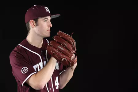 COLLEGE STATION, TX - January 12, 2022 - Pitcher Jack Hamilton #41 of the Texas A&M Aggies during Texas A&M Aggies Baseball photo day in College Station, TX. Photo By Craig Bisacre/Texas A&M Athletics