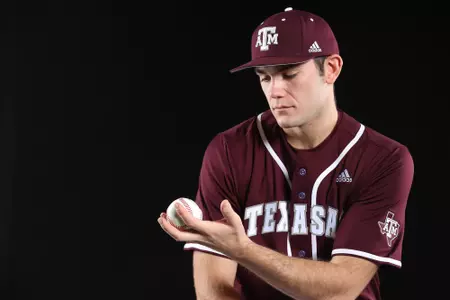 COLLEGE STATION, TX - January 12, 2022 - Pitcher Jacob Palisch #33 of the Texas A&M Aggies during Texas A&M Aggies Baseball photo day in College Station, TX. Photo By Craig Bisacre/Texas A&M Athletics