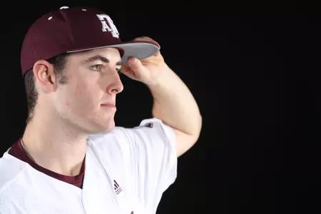 COLLEGE STATION, TX - January 12, 2022 - Pitcher Jack Hamilton #41 of the Texas A&M Aggies during Texas A&M Aggies Baseball photo day in College Station, TX. Photo By Craig Bisacre/Texas A&M Athletics