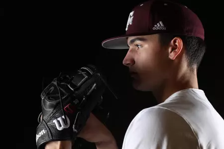 COLLEGE STATION, TX - January 12, 2022 - Pitcher Khristian Curtis #30 of the Texas A&M Aggies during Texas A&M Aggies Baseball photo day in College Station, TX. Photo By Craig Bisacre/Texas A&M Athletics