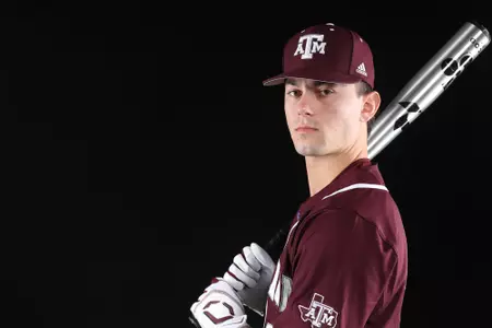 COLLEGE STATION, TX - January 12, 2022 - Outfielder Brandon Bishop #25 of the Texas A&M Aggies during Texas A&M Aggies Baseball photo day in College Station, TX. Photo By Craig Bisacre/Texas A&M Athletics