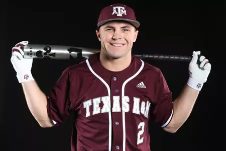 COLLEGE STATION, TX - January 12, 2022 - Catcher Rody Barker #2 of the Texas A&M Aggies during Texas A&M Aggies Baseball photo day in College Station, TX. Photo By Craig Bisacre/Texas A&M Athletics