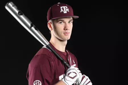 COLLEGE STATION, TX - January 12, 2022 - Infielder Ty Hodge #19 of the Texas A&M Aggies during Texas A&M Aggies Baseball photo day in College Station, TX. Photo By Craig Bisacre/Texas A&M Athletics