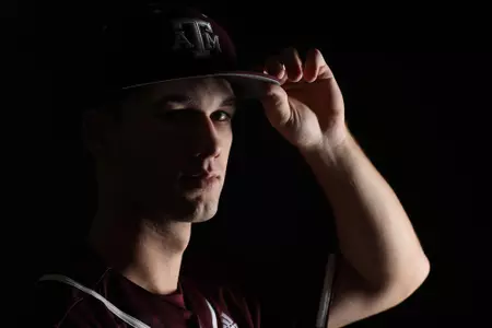 COLLEGE STATION, TX - January 12, 2022 - Infielder Ty Hodge #19 of the Texas A&M Aggies during Texas A&M Aggies Baseball photo day in College Station, TX. Photo By Craig Bisacre/Texas A&M Athletics