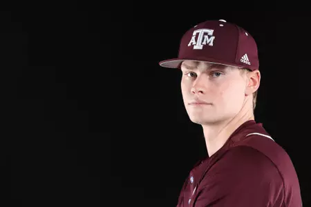 COLLEGE STATION, TX - January 12, 2022 - Outfielder Brett Minnich #23 of the Texas A&M Aggies during Texas A&M Aggies Baseball photo day in College Station, TX. Photo By Craig Bisacre/Texas A&M Athletics