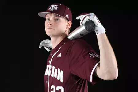 COLLEGE STATION, TX - January 12, 2022 - Outfielder Brett Minnich #23 of the Texas A&M Aggies during Texas A&M Aggies Baseball photo day in College Station, TX. Photo By Craig Bisacre/Texas A&M Athletics