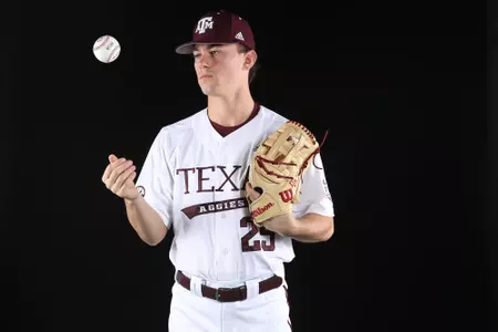COLLEGE STATION, TX - January 12, 2022 - Outfielder Brandon Bishop #25 of the Texas A&M Aggies during Texas A&M Aggies Baseball photo day in College Station, TX. Photo By Craig Bisacre/Texas A&M Athletics