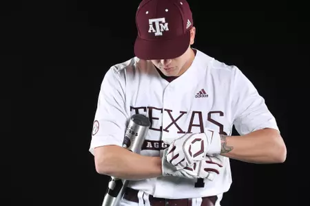 COLLEGE STATION, TX - January 12, 2022 - Infielder Kole Kaler #1 of the Texas A&M Aggies during Texas A&M Aggies Baseball photo day in College Station, TX. Photo By Craig Bisacre/Texas A&M Athletics