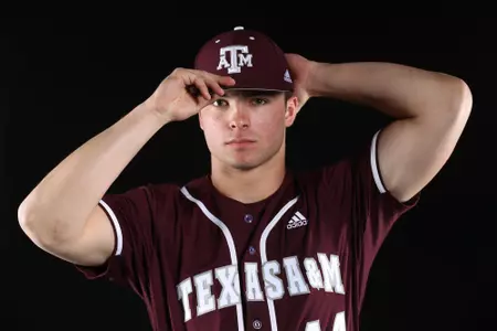 COLLEGE STATION, TX - January 12, 2022 - Pitcher Will Rizzo #44 of the Texas A&M Aggies during Texas A&M Aggies Baseball photo day in College Station, TX. Photo By Craig Bisacre/Texas A&M Athletics