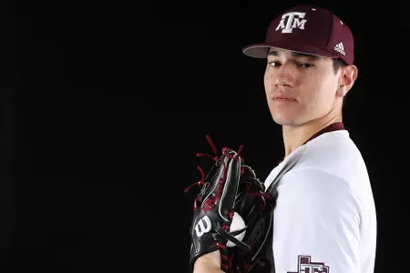 COLLEGE STATION, TX - January 12, 2022 - Infielder Kalae Harrison #4 of the Texas A&M Aggies during Texas A&M Aggies Baseball photo day in College Station, TX. Photo By Craig Bisacre/Texas A&M Athletics