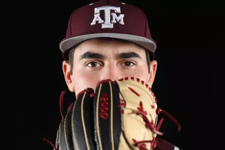 COLLEGE STATION, TX - January 12, 2022 - Pitcher Micah Dallas #34 of the Texas A&M Aggies during Texas A&M Aggies Baseball photo day in College Station, TX. Photo By Craig Bisacre/Texas A&M Athletics