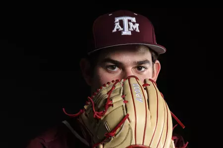 COLLEGE STATION, TX - January 12, 2022 - Pitcher Ryan Prager #18 of the Texas A&M Aggies during Texas A&M Aggies Baseball photo day in College Station, TX. Photo By Craig Bisacre/Texas A&M Athletics