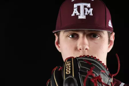 COLLEGE STATION, TX - January 12, 2022 - Pitcher Robert Hogan #13 of the Texas A&M Aggies during Texas A&M Aggies Baseball photo day in College Station, TX. Photo By Craig Bisacre/Texas A&M Athletics