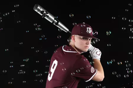 COLLEGE STATION, TX - January 12, 2022 - Infielder Jack Moss #9 of the Texas A&M Aggies during Texas A&M Aggies Baseball photo day in College Station, TX. Photo By Craig Bisacre/Texas A&M Athletics