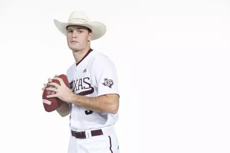 COLLEGE STATION, TX - January 12, 2022 - outfielder Logan Britt #3 of the Texas A&M Aggies during the Texas A&M Aggies 2022 Baseball Photo Day in The Studio in Kyle Field College Station, TX. Photo By Craig Bisacre/Texas A&M Athletics