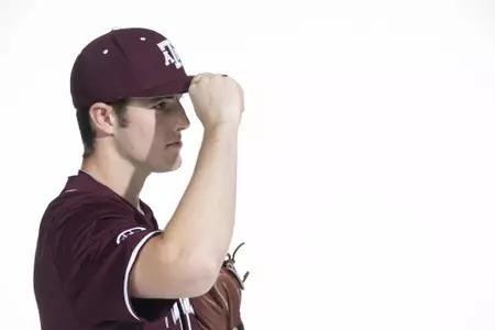 COLLEGE STATION, TX - January 12, 2022 - right hand pitcher Jack Hamilton #41 of the Texas A&M Aggies during the Texas A&M Aggies 2022 Baseball Photo Day in The Studio in Kyle Field College Station, TX. Photo By Craig Bisacre/Texas A&M Athletics