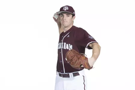 COLLEGE STATION, TX - January 12, 2022 - right hand pitcher Jack Hamilton #41 of the Texas A&M Aggies during the Texas A&M Aggies 2022 Baseball Photo Day in The Studio in Kyle Field College Station, TX. Photo By Craig Bisacre/Texas A&M Athletics