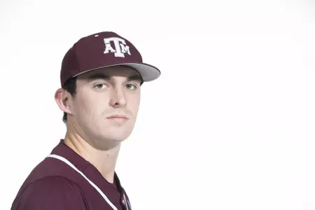 COLLEGE STATION, TX - January 12, 2022 - left hand pitcher Jonathan Childress #57 of the Texas A&M Aggies during the Texas A&M Aggies 2022 Baseball Photo Day in The Studio in Kyle Field College Station, TX. Photo By Craig Bisacre/Texas A&M Athletics