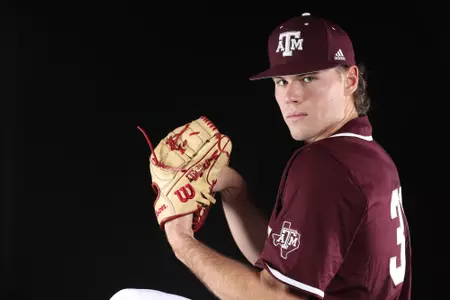 COLLEGE STATION, TX - January 12, 2022 - Pitcher Wyatt Tucker #36 of the Texas A&M Aggies during Texas A&M Aggies Baseball photo day in College Station, TX. Photo By Craig Bisacre/Texas A&M Athletics