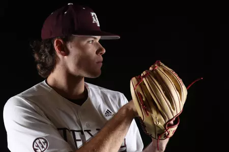 COLLEGE STATION, TX - January 12, 2022 - Pitcher Wyatt Tucker #36 of the Texas A&M Aggies during Texas A&M Aggies Baseball photo day in College Station, TX. Photo By Craig Bisacre/Texas A&M Athletics