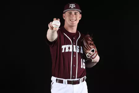 COLLEGE STATION, TX - January 12, 2022 - Infielder Ryan Targac #16 of the Texas A&M Aggies during Texas A&M Aggies Baseball photo day in College Station, TX. Photo By Craig Bisacre/Texas A&M Athletics