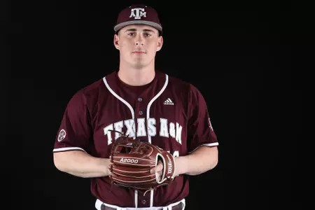 COLLEGE STATION, TX - January 12, 2022 - Infielder Ryan Targac #16 of the Texas A&M Aggies during Texas A&M Aggies Baseball photo day in College Station, TX. Photo By Craig Bisacre/Texas A&M Athletics