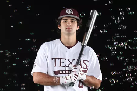 COLLEGE STATION, TX - January 12, 2022 - Infielder Austin Stracener #0 of the Texas A&M Aggies during Texas A&M Aggies Baseball photo day in College Station, TX. Photo By Craig Bisacre/Texas A&M Athletics