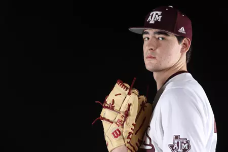 COLLEGE STATION, TX - January 12, 2022 - Pitcher Ty Sexton #37 of the Texas A&M Aggies during Texas A&M Aggies Baseball photo day in College Station, TX. Photo By Craig Bisacre/Texas A&M Athletics