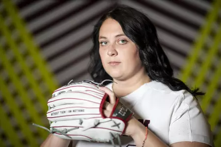 COLLEGE STATION, TX - January 20, 2022 - Pitcher Kayla Poynter #6 of the Texas A&M Aggies during Softball Photo Day in College Station, TX. Photo By Craig Bisacre/Texas A&M Athletics