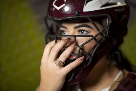 COLLEGE STATION, TX - January 20, 2022 - Catcher/Utility Haley Lee #25 of the Texas A&M Aggies during Softball Photo Day in College Station, TX. Photo By Craig Bisacre/Texas A&M Athletics