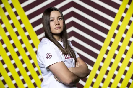 COLLEGE STATION, TX - January 20, 2022 - Catcher Katie Dack #7 of the Texas A&M Aggies during Texas A&M Aggies Softball photo day in College Station, TX. Photo By Kate Luffman/Texas A&M Athletics