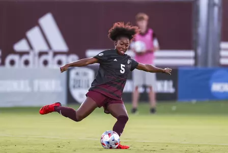 COLLEGE STATION, TX - SEPTEMBER 03, 2021 - Forward Makhiya McDonald #5 of the Texas A&M Aggies during the game between the Sam Houston St. Bearcats and the Texas A&M Aggies at Ellis Field in College Station, TX. Photo By Craig Bisacre/Texas A&M Athletics