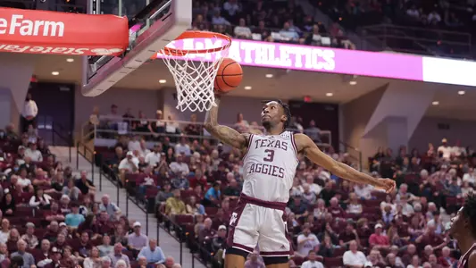 COLLEGE STATION, TX - March 05, 2022 - Guard Quenton Jackson #3 of the Texas A&M Aggies during the game between the Mississippi St. Bulldogs and the Texas A&M Aggies at Reed Arena in College Station, TX. Photo By Craig Bisacre/Texas A&M Athletics