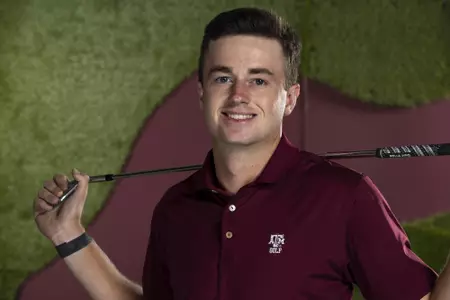 COLLEGE STATION, TX - August 26, 2021 - Michael Heidelbaugh of the Texas A&M Aggies during Men’s Golf Photo Day in College Station, TX. Photo By Kate Luffman/Texas A&M Athletics