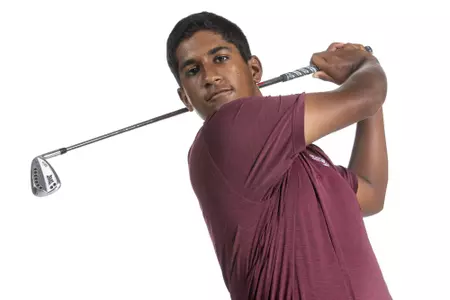 COLLEGE STATION, TX - August 26, 2021 - Vishnu Sadagopan of the Texas A&M Aggies during Texas A&M Golf Photo Day at The Studio in Kyle Field in College Station, TX. Photo By Brendall O'Banon/Texas A&M Athletics