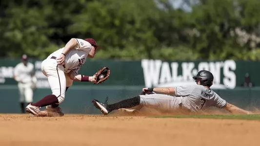 Ryan Targac applies the tag at second base