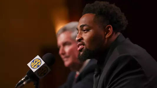 Layden Robinson at the mic at SEC Media Day