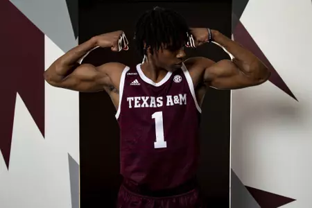 COLLEGE STATION, TX - July 20, 2022 - Khalen Robinson during Texas A&M Aggies Men's Basketball photo day in College Station, TX. Photo By Kate Luffman/Texas A&M Athletics