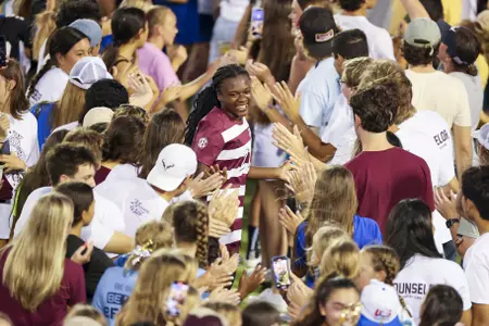 COLLEGE STATION, TX - August 27, 2022 - Defender Karlina Sample #21 of the Texas A&M Aggies during the Soccer game between the New Mexico Lobos and the Texas A&M Aggies at Ellis Field in College Station, TX. Photo By Craig Bisacre/Texas A&M Athletics