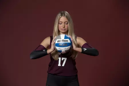 COLLEGE STATION, TX - August 12, 2022 - Outside hitter Ciera "CiCi" Hecht #17 of the Texas A&M Aggies during Texas A&M Aggies Volleyball photo day in College Station, TX. Photo By Aiden Shertzer/Texas A&M Athletics