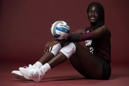 COLLEGE STATION, TX - August 12, 2022 - Middle blocker Ital Lopuyo #2 of the Texas A&M Aggies during Texas A&M Aggies Volleyball photo day in College Station, TX. Photo By Aiden Shertzer/Texas A&M Athletics