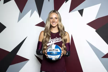 COLLEGE STATION, TX - August 12, 2022 - Outside hitter Lexi Guinn #5 of the Texas A&M Aggies during Texas A&M Aggies Volleyball photo day in College Station, TX. Photo By Brendall O'Banon/Texas A&M Athletics